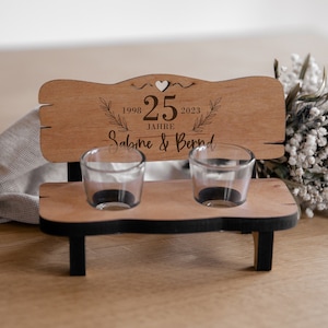 Gepersonaliseerde drankbank met gravure inclusief glazen / elzenhout / huwelijkscadeau "jubileum" / bedrijfsjubileum / zilveren huwelijksjubileum / pensioen