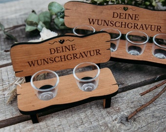 Personalized schnapps bench with engraving including glasses / alder wood / gift