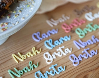 Etiquetas con nombres para cumpleaños infantiles / Tarjetas de mesa con nombres / Recuerdos para fiestas de cumpleaños / Decoraciones para la vuelta al cole / Confeti acrílico / Letras acrílicas