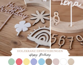 Extension for wooden birthday wreath / Happy Birthday plug / Birthday plate name | Numbers wood | Children's birthday plate accessories