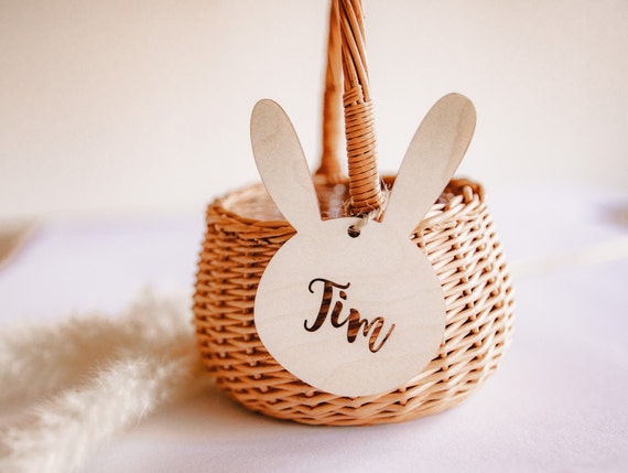 Easter Basket With Name Tag / Easter Gift Idea / Wicker Basket Personalized  With Easter Tag 