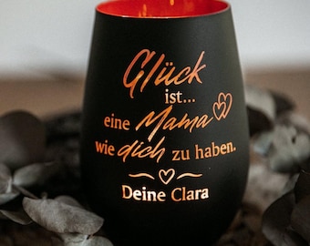 Cadeau voor mama – Gepersonaliseerde theelichthouder met gravure – Geluk is mama zijn – Moederdagcadeau & verjaardagscadeau voor mama – Beste mama