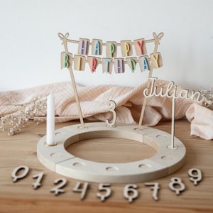 Personalisierter Geburtstagskranz für Mädchen und Jungen / Geburtstagsteller aus Holz / Happy Birthday Girlande / Kerzenring