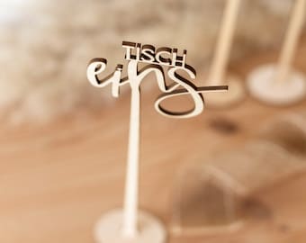 Tischnummern Hochzeit aus Holz mit Fuß / Sitzplan / Zahlen aus Holz / Tischnummern Aufsteller Tischschilder / Hochzeitspapeterie / Sitzplatz