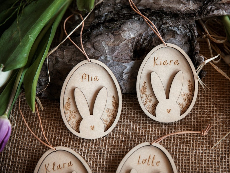 Osterdeko personalisiert aus Holz / Osteranhänger mit Name / Holzanhänger für das Osternest Bild 8