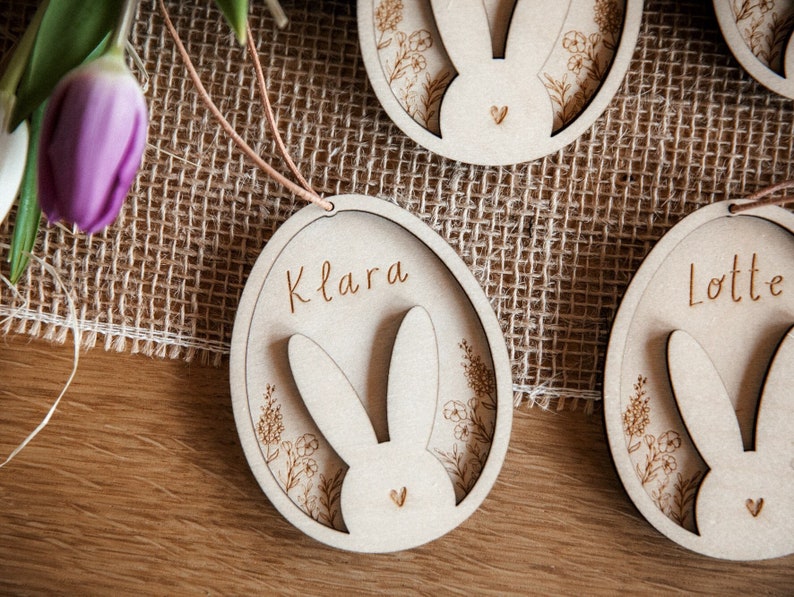 Easter decoration personalized made of wood / Easter pendant with name / wooden pendant for the Easter nest image 1