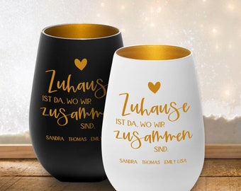 Personalisiertes Windlicht als Geschenk für die Familie / Windlicht mit Gravur / Windlicht mit Namen "Zuhause ist da, wo wir zusammen sind"