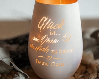 Engraved lantern – Personalized glass tealight holder as a Christmas gift for Grandma – Lucky light gift idea "Grandma"