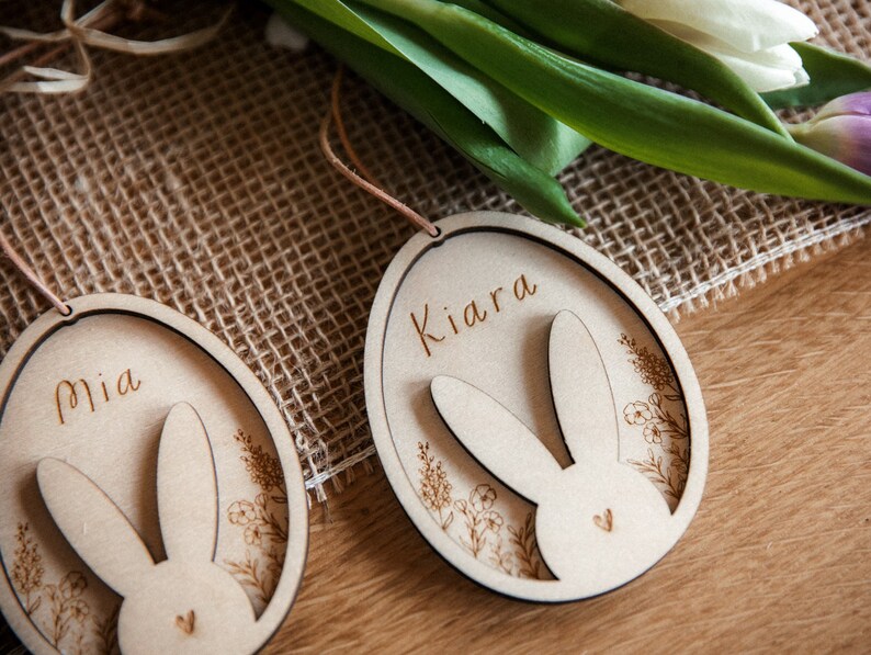 Easter decoration personalized made of wood / Easter pendant with name / wooden pendant for the Easter nest image 4