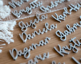 Hochzeit Tischkarten Schriftzug aus Holz in Silber / Gastgeschenk Hochzeit / Platzkarte