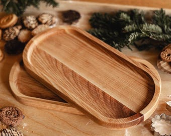 Bandeja de madera de 30 x 15 cm – Tabla de servir de madera maciza – Bandeja de desayuno, bandeja decorativa, idea de regalo para la cocina y el café