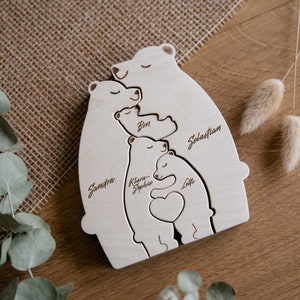 Personalized wooden bear family with 1 to 4 children / family puzzle bears / wooden bears engraved with names / Mother's Day gift image 4