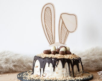 Topper de gâteau de Pâques / Décoration de gâteau d’anniversaire / Topper de gâteau d’oreilles de lapin / Prise de gâteau de Pâques / Topper de gâteau en bois / Gâteau de Pâques Décoration de lapin de Pâques