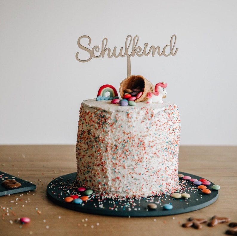 ENLACE Einschulungs-Cake-Topper Aus Holz – 3-teilig, Mit \"Endlich Schulkind\", Für Jungen & Mädchen