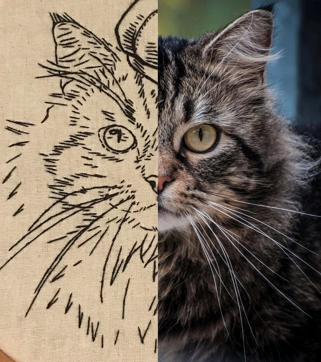 Custom Outline Anthropomorphic Pet Portrait Embroidery - Etsy