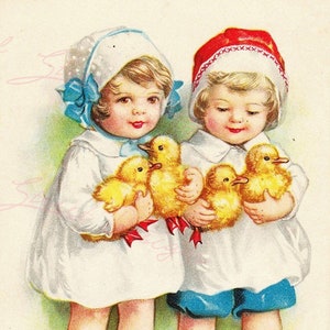 Vintage Osterdruck - Reproduktion von Vintage Osterkarten Kleinkinder Enten - Nur Download Druckbare Wandkunst Handwerk Sublimation & mehr #1