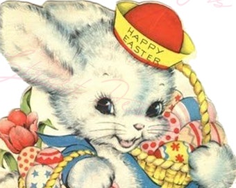 Vintage Easter Print - Reproduction from Vintage Easter Cards Bunny Rabbit - Download Only Printable Wall Art Crafts Sublimation & more #2