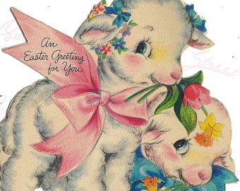 Vintage Easter Print - Reproduction from Vintage Easter Cards Lambs - Download Only Printable Wall Art Crafts Sublimation & more #5