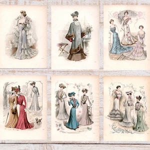 Vintage Damen-Frauenmode Drucke - Kleider Kleider Viktorianische Kleidung - Digital Download nur 6 Drucke-Printable Transfers Crafts FP6-19-24