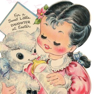 Vintage Easter Print - Reproduction from Vintage Easter Cards Daughter Lamb - Download Only Printable Wall Art Crafts Sublimation & more #4