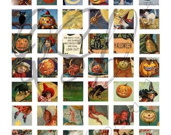 Foglio collage digitale vintage di Halloween, quadrati da 1 pollice, stampabile per lavoretti di Halloween, creazione di gioielli, scrapbooking, download digitale, Inchies