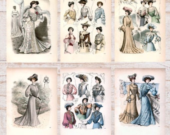 Vintage Ladies Women Fashion Prints - Dresses Gowns Victorian Clothes - Digital Download Only 6 Prints -Printable Transfers Crafts FP6-31-36