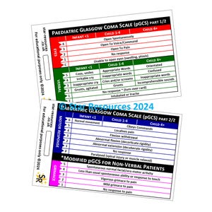 Escala de coma de Glasgow pediátrica (pGCS) Tarjeta de identificación Tarjeta flash Estudiante Paramédico Ambulancia