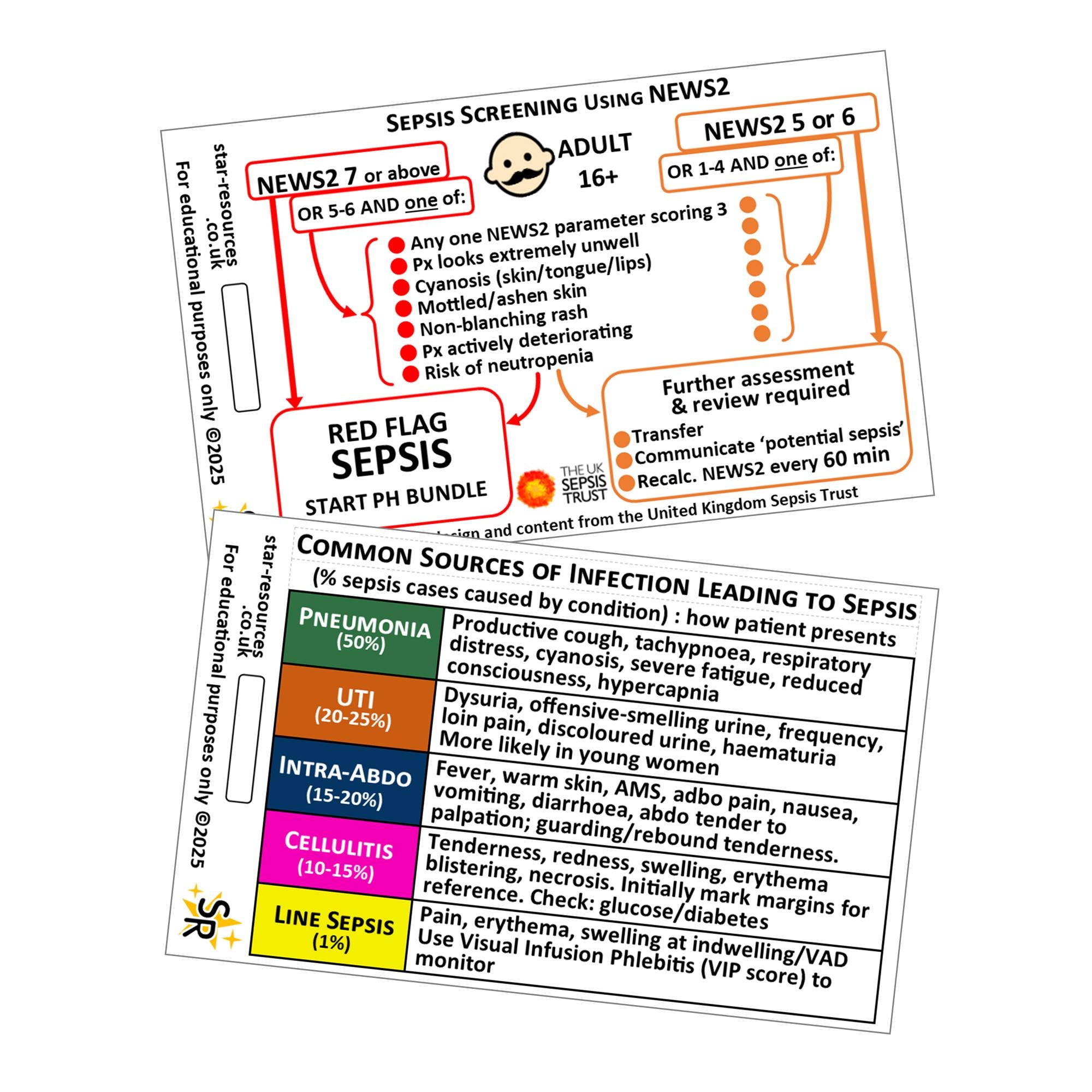 Adult Sepsis Screening with NEWS2 ID Badge Flashcard - Pocket 