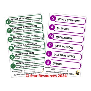ID-badgekaart OPQRST en SAMPLE | Paramedicus Flashcard | Student Verpleegkundige