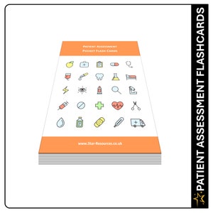 Tarjetas didácticas de revisión de evaluación de pacientes adultos: paramédicos, enfermeras, estudiantes, médicos, auxiliares de emergencia, personal de primera respuesta de la comunidad, tarjetas didácticas