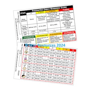 Tarjeta de identificación de PEWS / Tarjeta didáctica de paramédico / Estudiante de pediatría de ambulancia