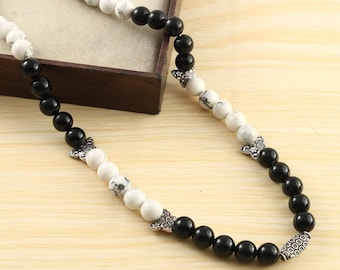 Black onyx and white how lite  beaded necklace