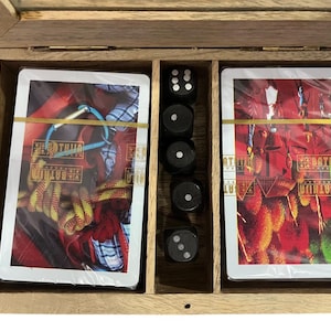 Juego de cartas con 5 dados / Juego de viaje / Juego de cartas en caja de madera
