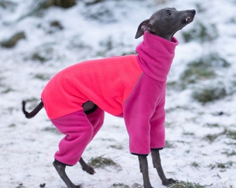 Italian Greyhound Fleece Overalls  / Pink and neon two layers YogaDog Wear