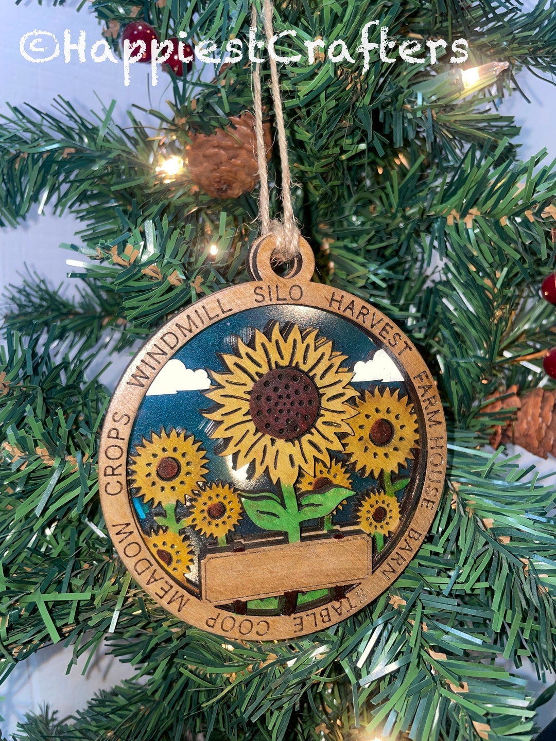 Sunflower Ornament Wood Ornament Sunflower Christmas Ornament Engraved