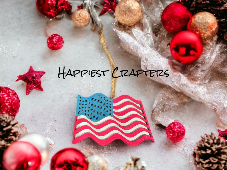 Personalized American Flag Ornament, Customizable Patriotic Decoration