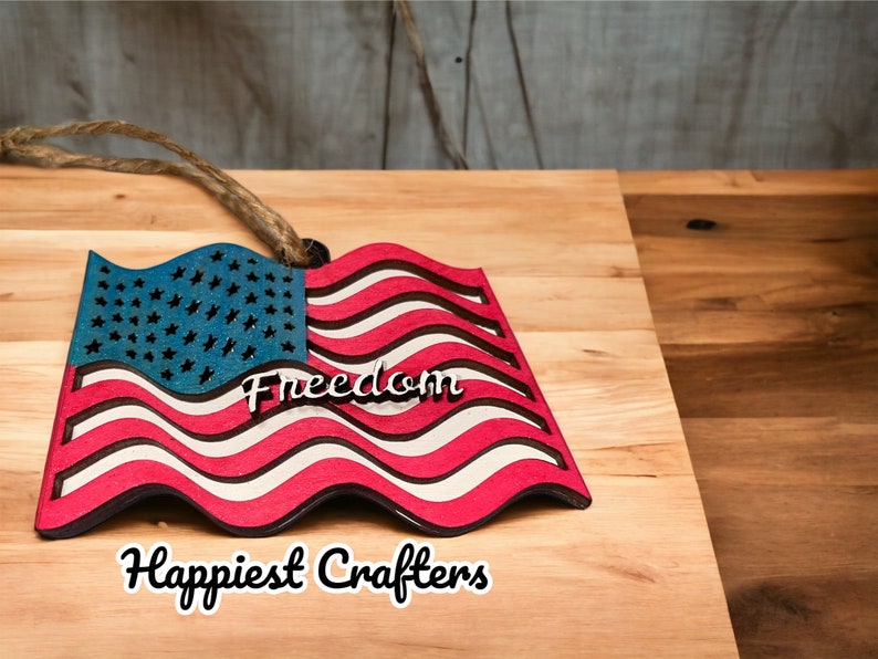 Personalized American Flag Ornament, Customizable Patriotic Decoration
