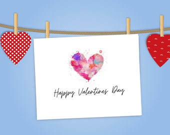 2021 Happy Valentines Day Card | Heart Print | Watercolor