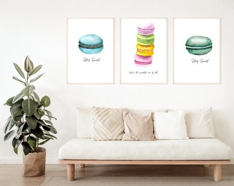 Macaron Set of 3 Prints | Watercolor Print | Wall Art | Home Decor