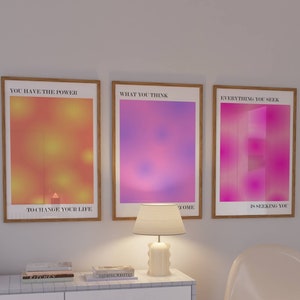 Self Love Aura Set of 3 Wall Art, Spiritual Poster , Manifestation Artwork, Gradient Print, Trendy Wall Art for Dorm Decor, Digital Download