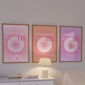 Angel Number Aura Wall Art Posters Set of 3, 111 angel number print ,222,333, Manifestation Affirmations Print, Trendy Wall Art, Digital