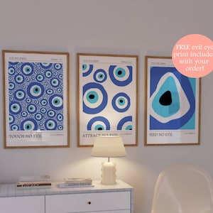 Evil Eye Set of 3 Protection Affirmations Poster, Aesthetic Dorm Decor Wall Art, Trendy Evil Eye Poster Wall Art, DIGITAL DOWNLOAD