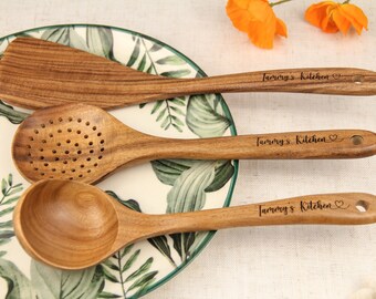 Personalized Handmade Wooden Spoon Set, Custom Engraved Wooden Spoon, Wedding Gifts Bridal Shower Gift, Anniversary Gift, Christmas gift