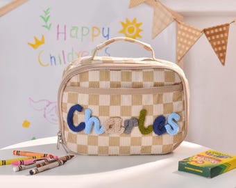 Kids Lunch Bag with Name, Personalized Corduroy Lunch Box, Back to School Bag, Custom Gift for Boys Girls
