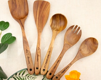 Personalized Wooden Spoon Set, Custom Engraved Wooden Spoon Wedding Gifts,  Anniversary Gift for Grandma, Mother's Day Gift, Christmas gift