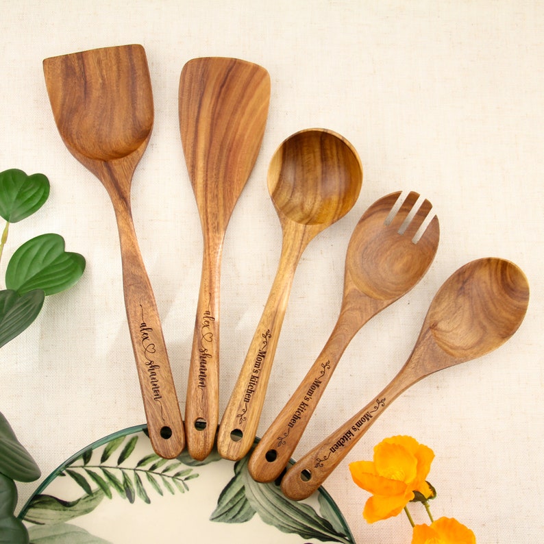 Personalized Wooden Spoon Set, Custom Engraved Wooden Spoon Wedding Gifts, Anniversary Gift for Grandma, Mother's Day Gift, Christmas gift Set E