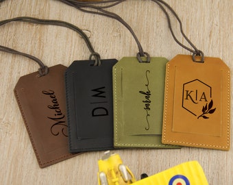 Personalized Leather luggage tag Custom Engraving Name with Contact Card - Bridesmaid Groomsmen Wedding Party Favor, bridal shower gift