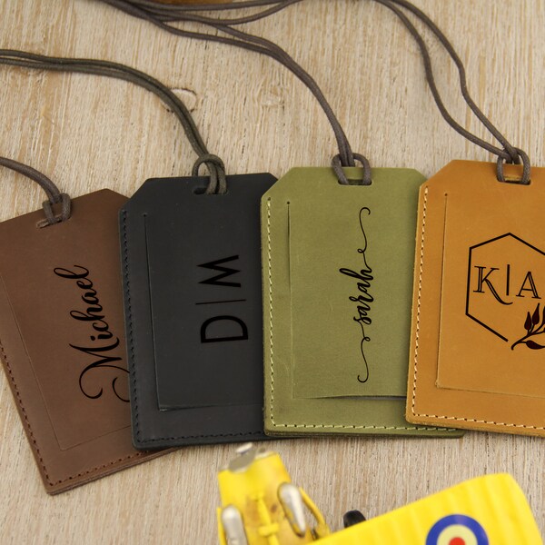 Personalized Leather luggage tag Custom Engraving Name with Contact Card - Bridesmaid Groomsmen Wedding Party Favor, bridal shower gift