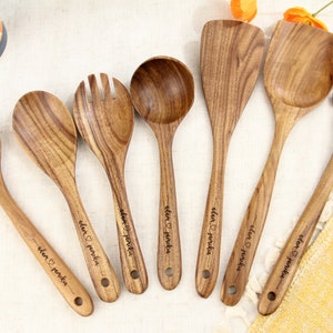 Personalized Wooden Spoon Set, Custom Engraved Wooden Spoon Wedding Gifts, Anniversary Gift for Grandma, Mother's Day Gift, Christmas gift Set F