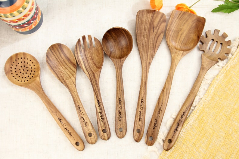 Personalized Wooden Spoon Set, Custom Engraved Wooden Spoon Wedding Gifts, Anniversary Gift for Grandma, Mother's Day Gift, Christmas gift Set F